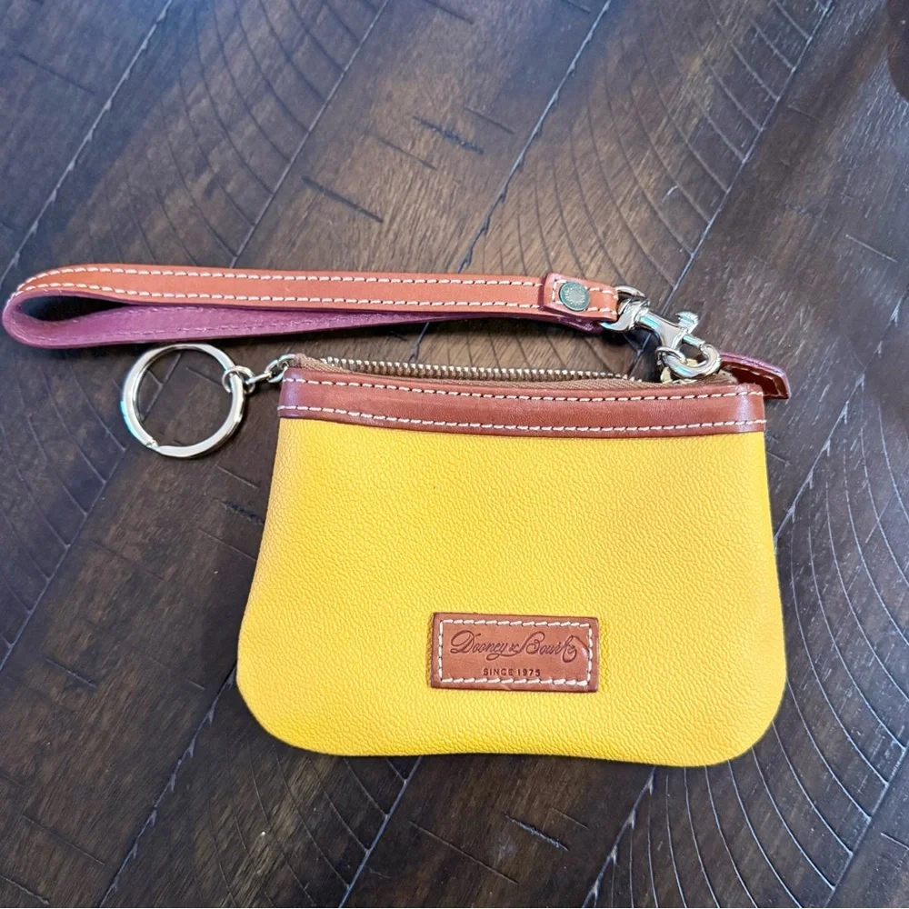 Dooney & Bourke Yellow and Brown Leather Keychain Pouch - Picture 2 of 6